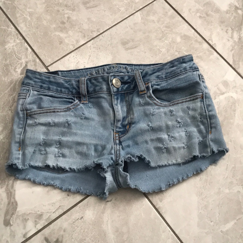 AMERICAN EAGLE Women Light Denim Customized Jean Shorts | 4